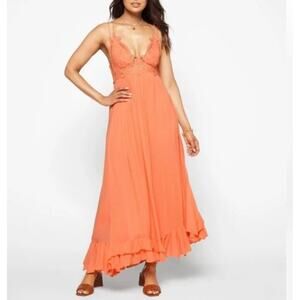 Free People FP One Adella Maxi Slip dress Orange S